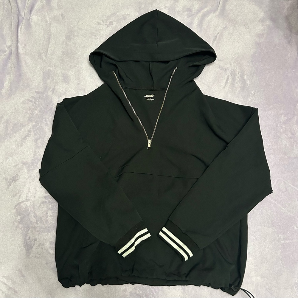 Avia Black Hooded Quarter Zip Windbreaker Jacket